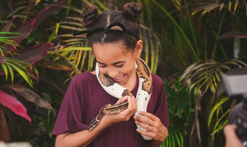 child enjoying an Everglades animal encounter at the best Everglades airboat tours with an Everglades day trip from Miami