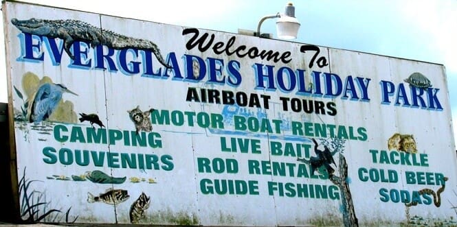 historic airboat tours in miami attraction sign outside of everglades national park